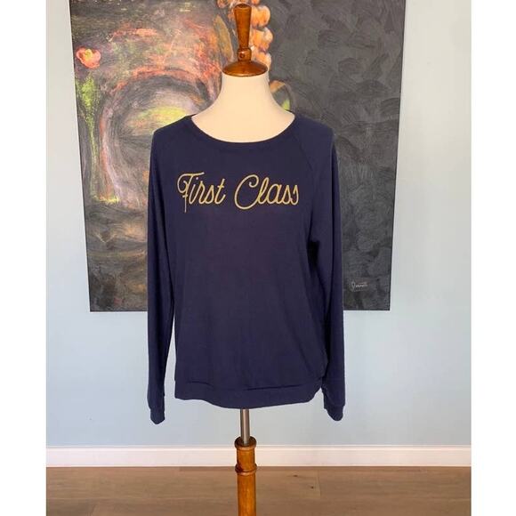 Project Social T Sweaters - Project Social T Graphic Sweater First Class Navy Blue Small distressed oversize